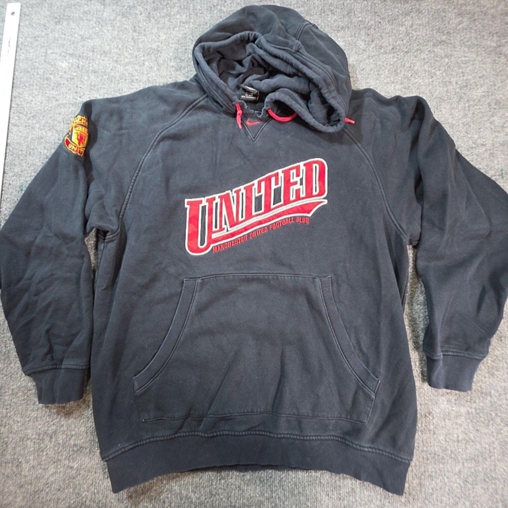 Manchester United Sweatshirt Mens Large Black Soccer Football Nike Fleece Hoodie